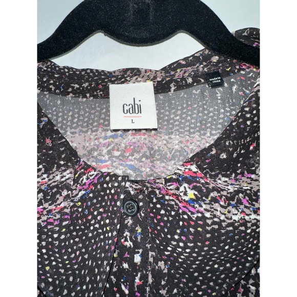 Cabi Sheer Maroon Print Long Sleeve Button Down Blouse w/Peter Pan Collar Size L - Picture 2 of 5